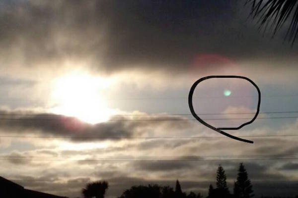 A green object was seen in the sky over Sebastian.