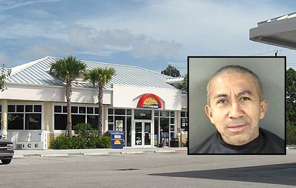 Man jumps up on counter at Sunoco in Sebastian.