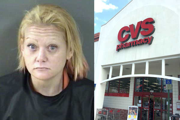 Vero Beach woman runs out of CVS Pharmacy store with a basket full of cosmetics and jewelry.