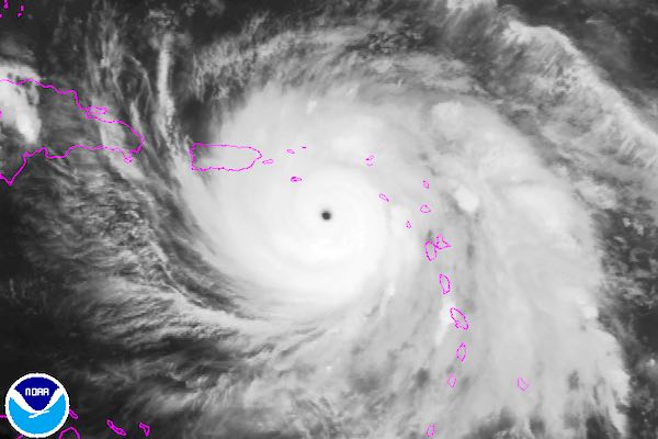 Hurricane Maria gaining strength with maximum sustained winds of 165 mph as it approaches Puerto Rico.