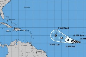 Current track for Tropical Depression Fourteen in the Atlantic.