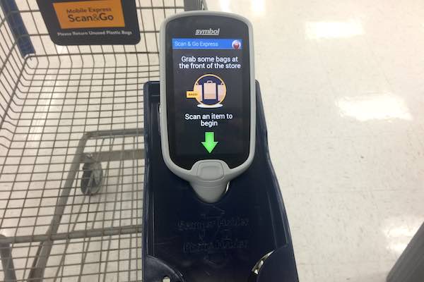 Shopping carts at the Walmart in Sebastian and now equipped to hold the Scan & Go handheld devices. (Photo: Andy Hodges)