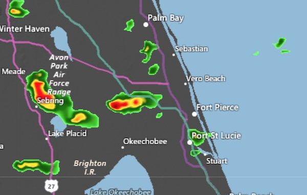 Weather radar showing Sebastian, Fellsmere, and Vero Beach at 4:38 p.m.