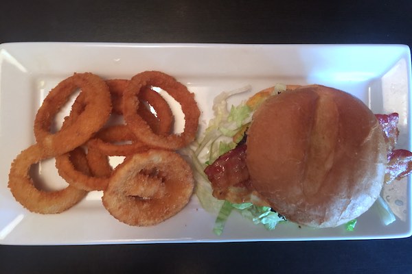 This was Ruby Tuesday's bacon cheeseburger combination with onion rings for $8.99.