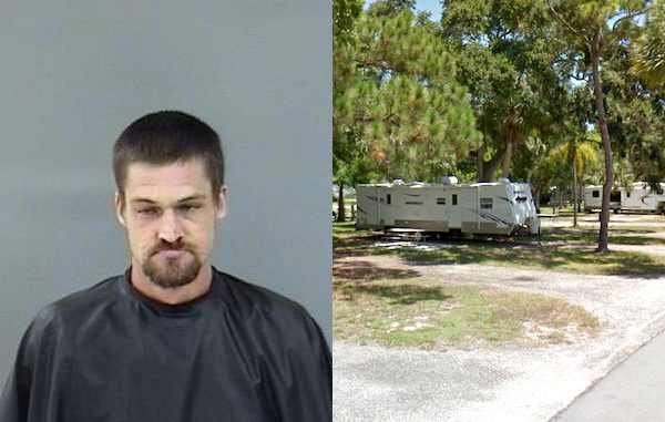 Man arrested at KOA Campground for loitering in Sebastian, Florida.