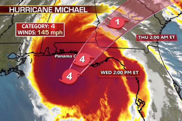 Hurricane Michael making landfall towards Tallahassee, Florida.