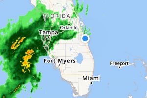 Thunderstorms are moving northeast with a small chance of rain for Sebastian, Florida.