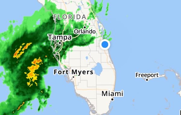 Thunderstorms are moving northeast with a small chance of rain for Sebastian, Florida.