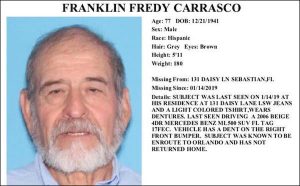 Franklin Fredy Carrasco, 77, was last seen at 131 Daisy Lane wearing jeans and a light colored t-shirt.