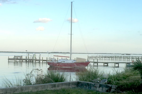 Sailboat tied to the dock before Hurricane Irma.