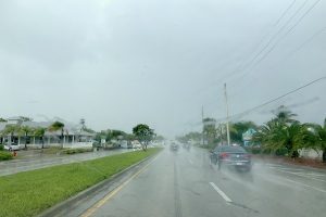 Some roads are flooded from thunderstorms in Sebastian, Florida.