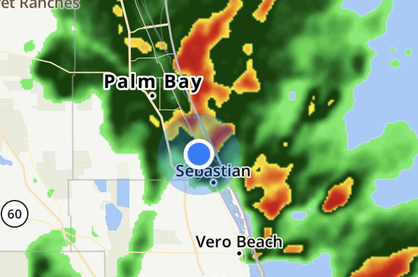 Weather radar at 12:25 p.m. in Sebastian, Florida.