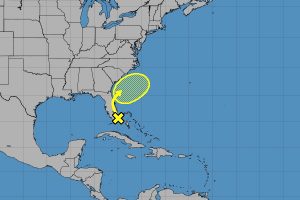 This NOAA map shows the tropical disturbance moving in this weekend in Sebastian, Florida.