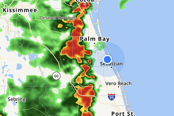 Severe thunderstorms heading towards Sebastian, Grant, Barefoot Bay, and Micco.