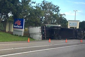 Tractor-Trailer accident causing delays in Sebastian, Florida.