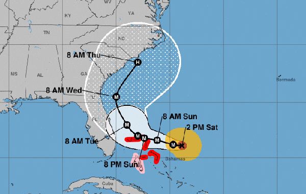 Hurricane Dorian's updated cone of uncertainty.