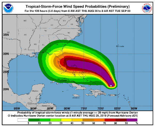 Hurricane Dorian Wind Probabilities