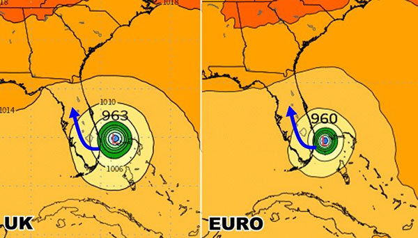 Euro and UK models show a southern landfall in Florida. NOTE: This is NOT official.