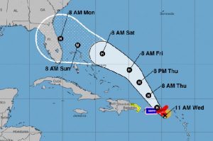 Cone of uncertainty for Hurricane Dorian.