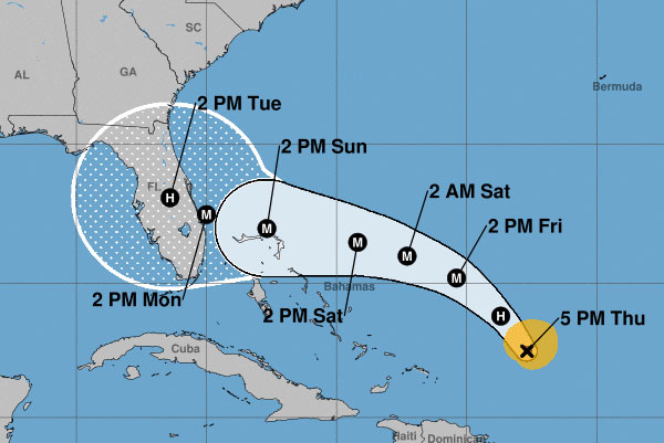 Hurricane Dorian's current path.