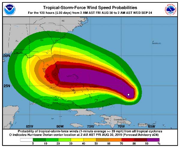 Hurricane Dorian Wind Probabilities