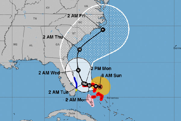 Hurricane Dorian's projected path.