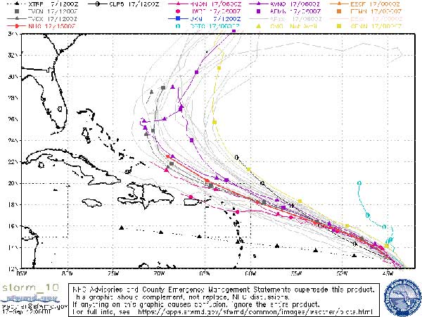 Spaghetti Models for Tropical Storm Jerry