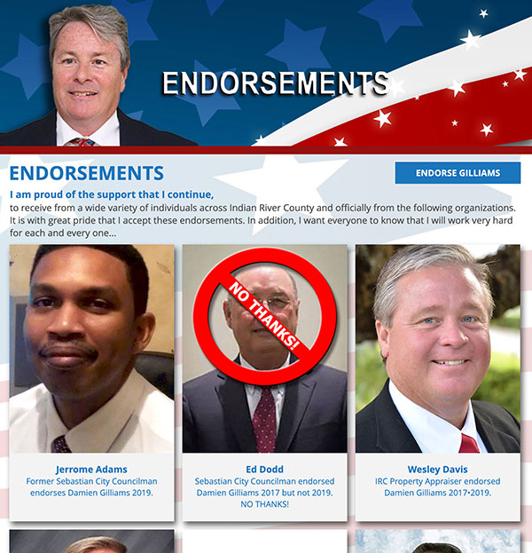 Instead of removing Ed Dodd's photo, Damien Gilliams placed a 'NO THANKS' symbol on it.