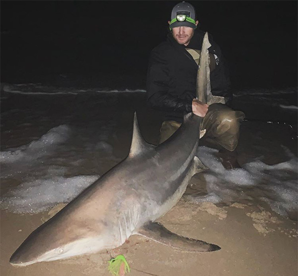 Hunter Wilcox with a blacktip shark.