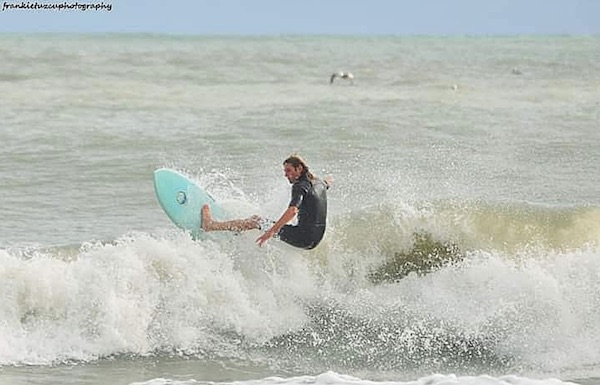 Seth Kitzmiller seen surfing at the Sebastian Inlet. (Photo by Frankie Tuzcu)