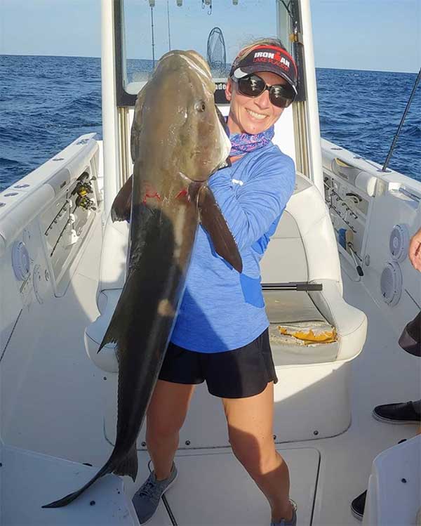 Ally Deming caught a 55-pound Cobia near the inlet.