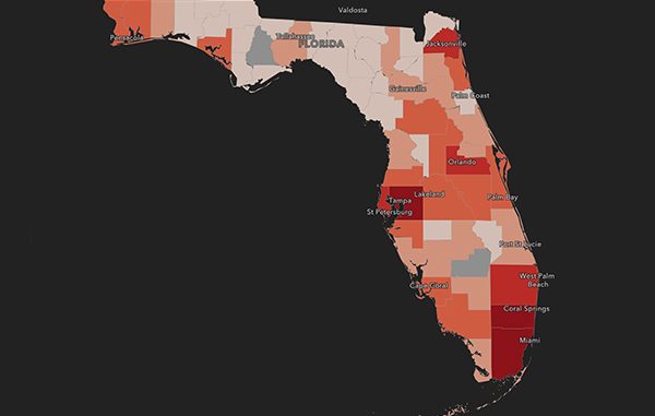 Latest Florida COVID-19 map.