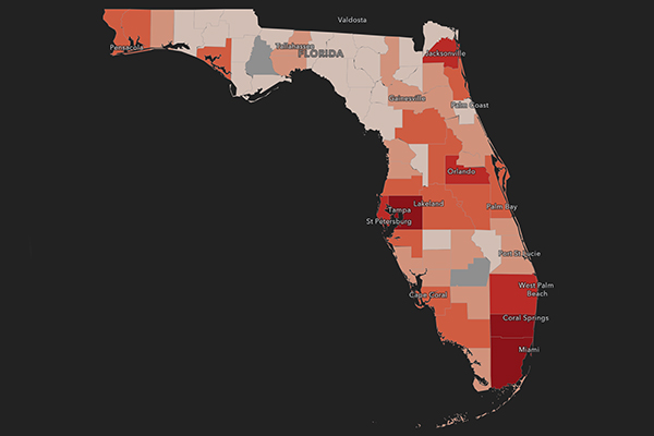 Latest Florida COVID-19 map.
