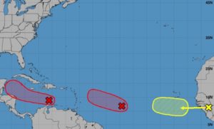 Three disturbances in the tropics.