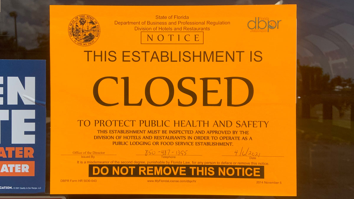 A notice from the state health department showing Wendy's was shut down.