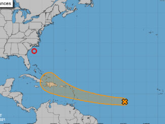 Two tropical disturbances in the Atlantic.