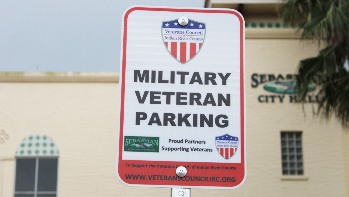 Military Veteran Parking sign at Sebastian City Hall.