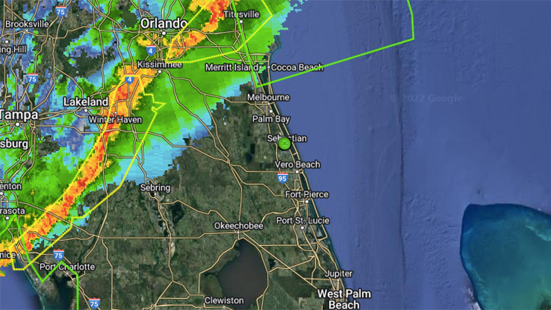 Severe weather approaching Sebastian, Florida.