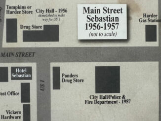 Main Street in 1956 and 1957 in Sebastian, Florida.