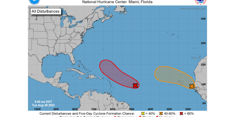2 tropical disturbances in Atlantic