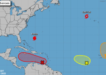 Current map of storms in the Atlantic and Caribbean Sea. (NOAA)