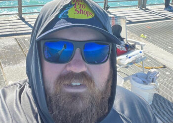 Daniel Miehle fishing from the North Jetty at the Sebastian Inlet.