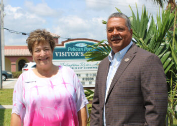 Photo features Cheryl Thibault, President of Sebastian River Area Chamber of Commerce, alongside Fred Jones, the Mayor of Sebastian.