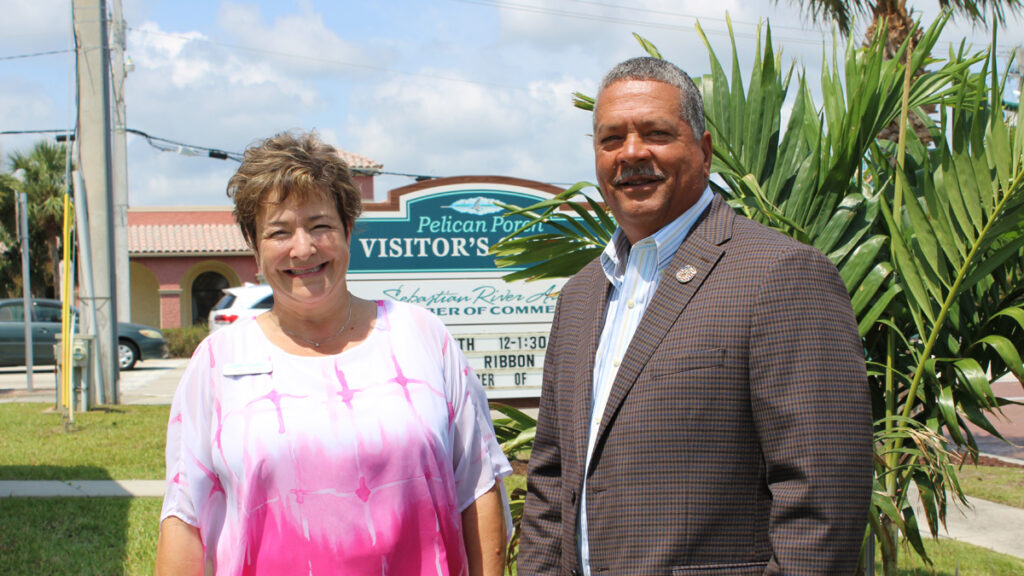 Photo features Cheryl Thibault, President of Sebastian River Area Chamber of Commerce, alongside Fred Jones, the Mayor of Sebastian.