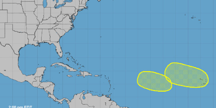 Forecasters monitoring 2 disturbances in the Atlantic Ocean