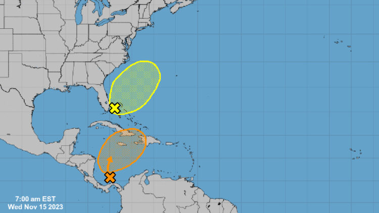 Two tropical disturbances near Florida pose no threat to our area.