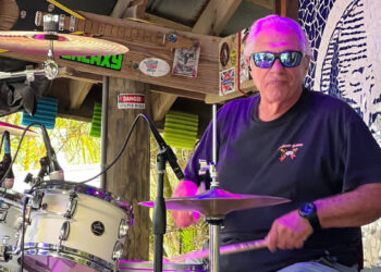 Michael Evanchik plays drums for the Swamp Dawg Band in Sebastian, Florida.