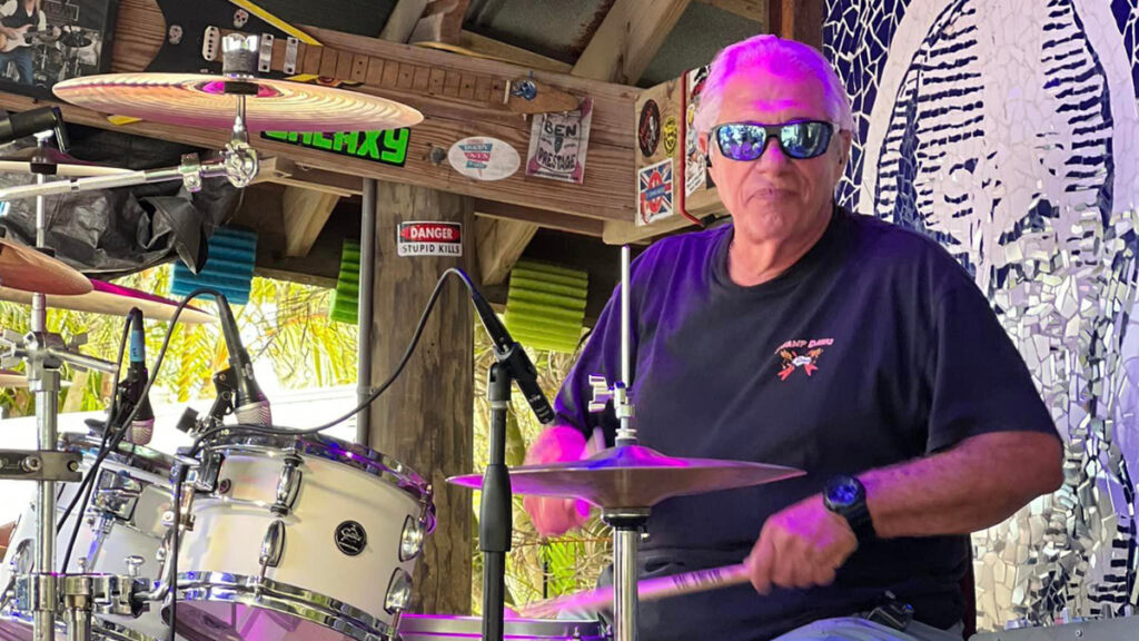 Michael Evanchik plays drums for the Swamp Dawg Band in Sebastian, Florida.