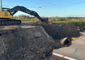 The County Road 512 washout is in Fellsmere, Florida.