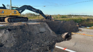 The County Road 512 washout is in Fellsmere, Florida.